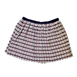 J. Crew Women's Navy, Pink, Cream Diamond Print Pleated Skirt 100% Silk Size 12